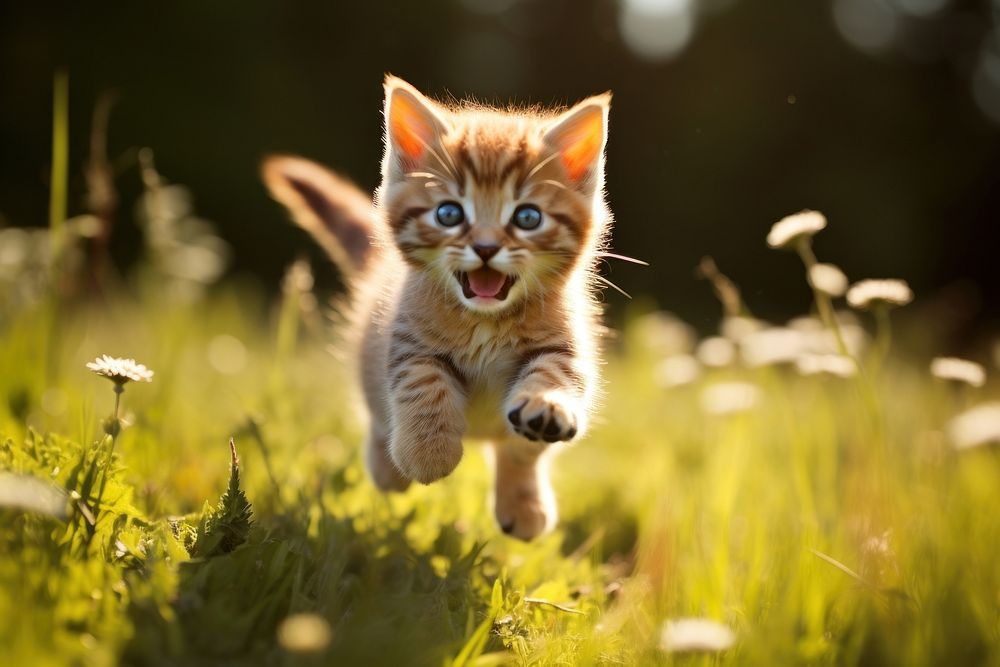 Kitten cat animal mammal grass. AI generated Image by rawpixel.