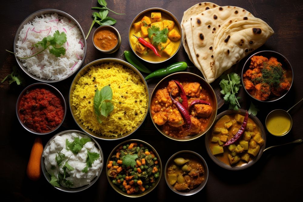 Indian food meal arrangement vegetable. AI generated Image by rawpixel.
