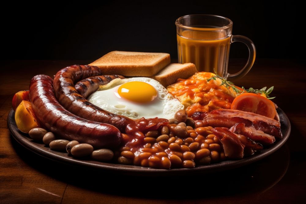 Full english breakfast food egg refreshment. AI generated Image by rawpixel.