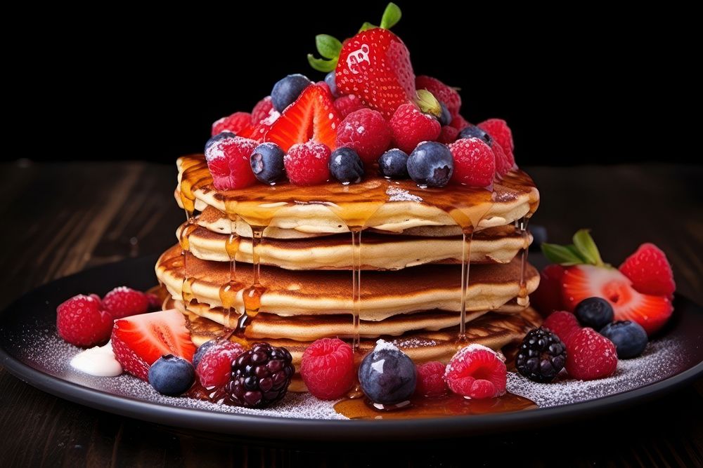 Healthy beakfast pancake berry fruit. AI generated Image by rawpixel.