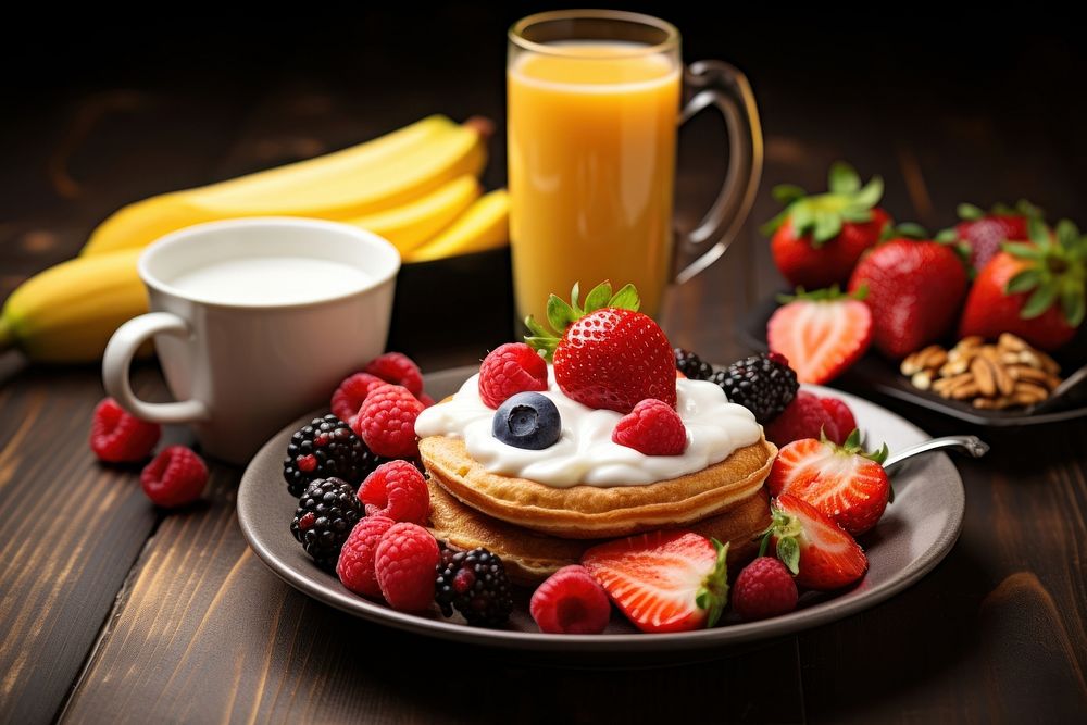 Healthy breakfast strawberry blueberry brunch. AI generated Image by rawpixel.
