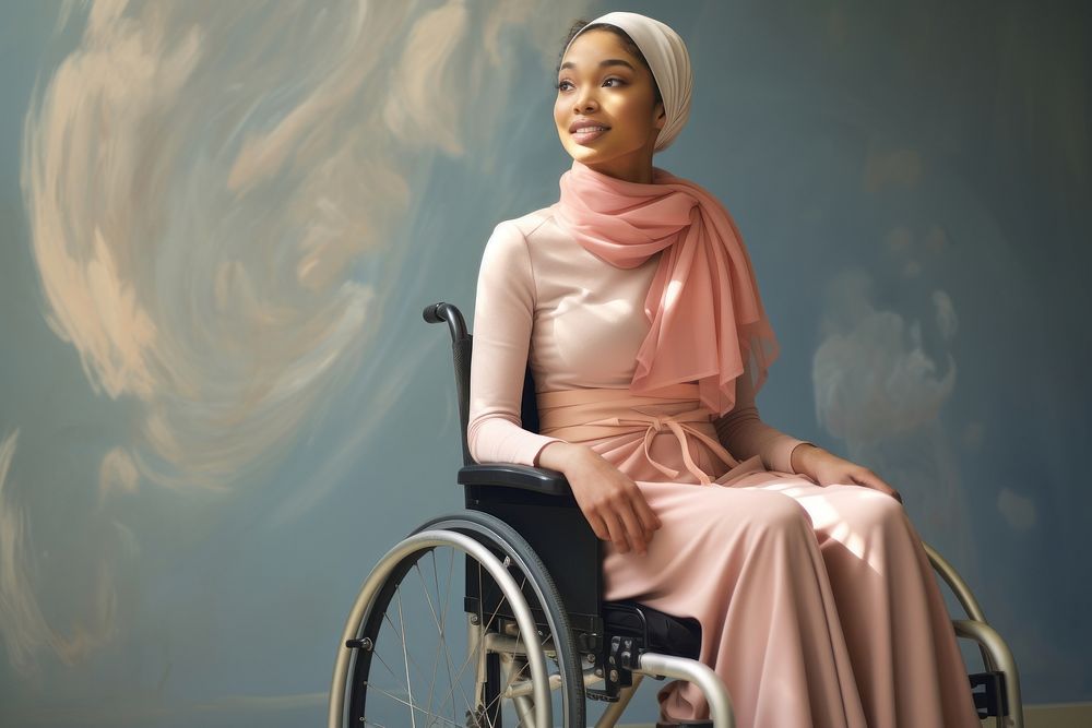 Wheelchair clothing adult headscarf. AI generated Image by rawpixel.