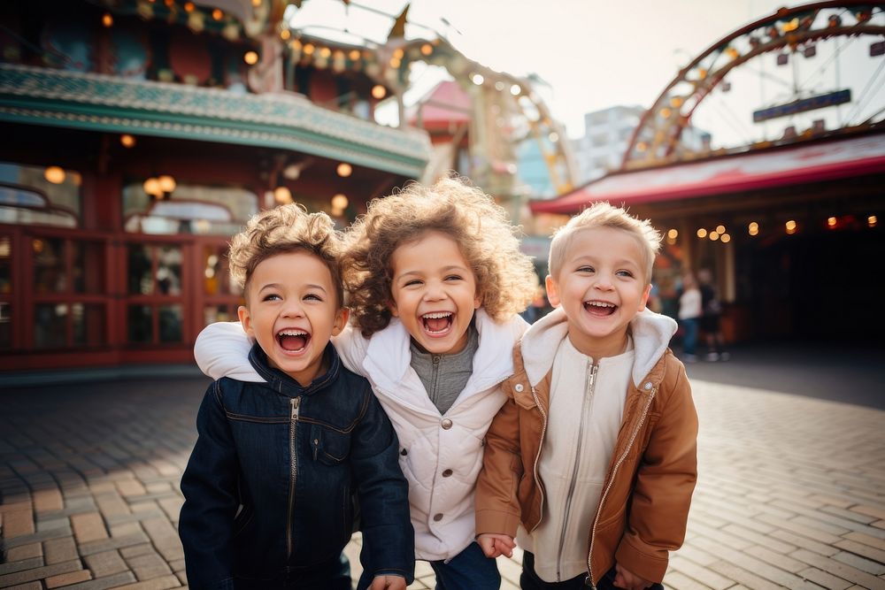 Theme park scene laughing portrait child. AI generated Image by rawpixel.