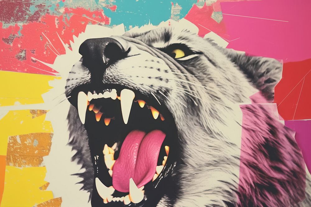 Roaring lion art mammal representation. AI generated Image by rawpixel.