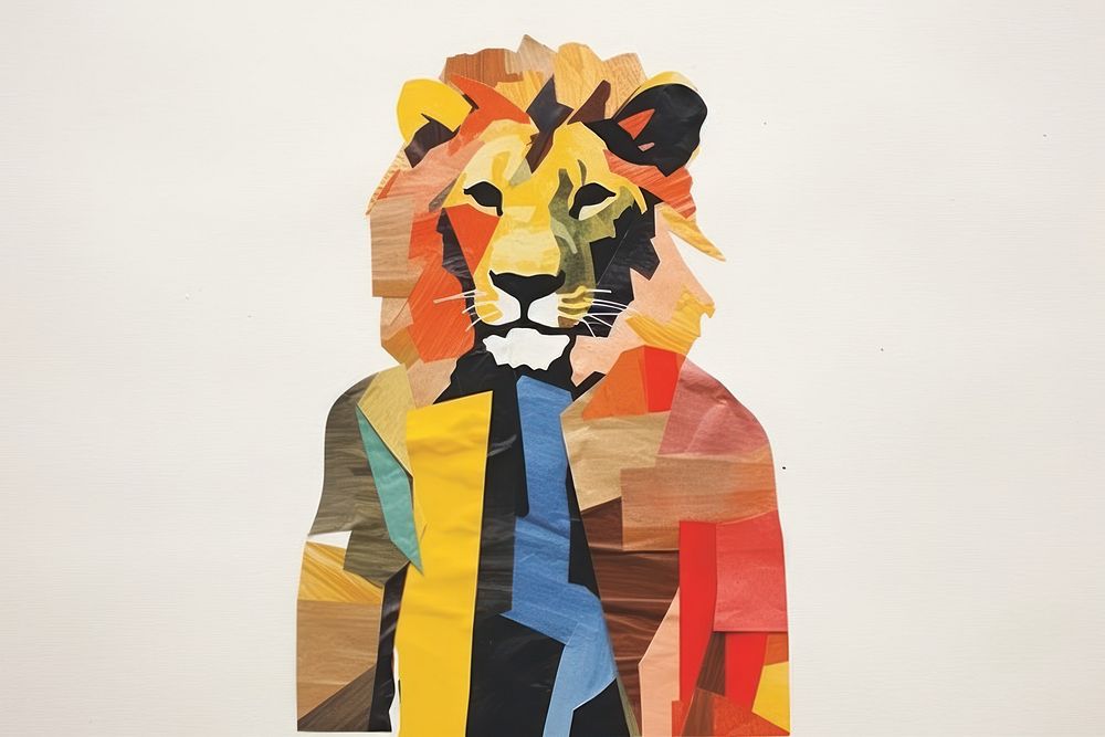 Lion art painting collage. AI generated Image by rawpixel.