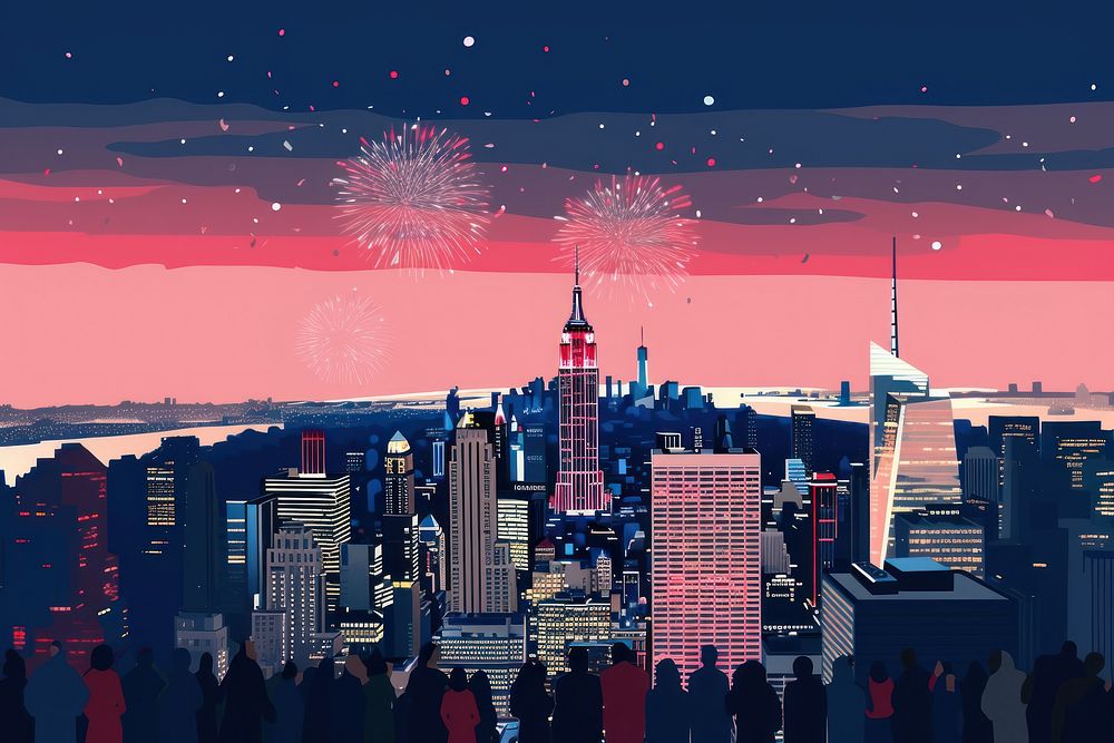 New year architecture cityscape fireworks. AI generated Image by rawpixel.