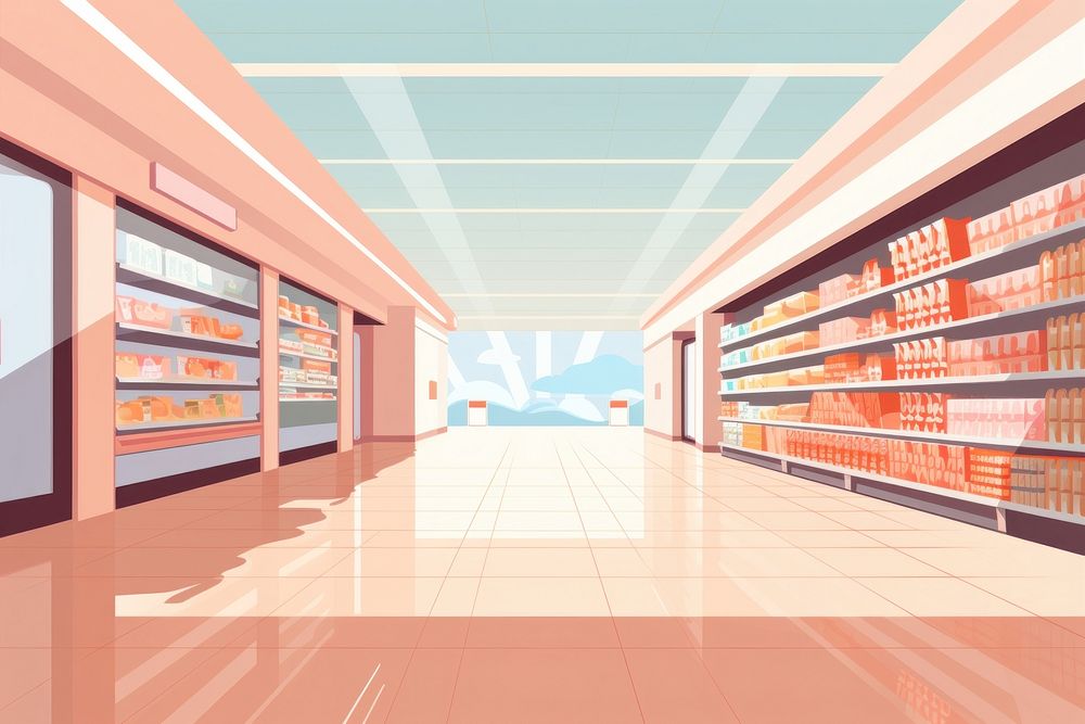 Grocery aisle architecture supermarket corridor. AI generated Image by rawpixel.