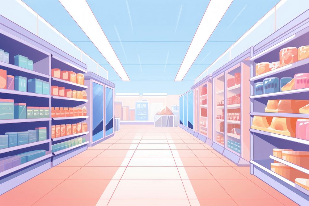 Grocery aisle architecture consumerism supermarket. AI generated Image by rawpixel.