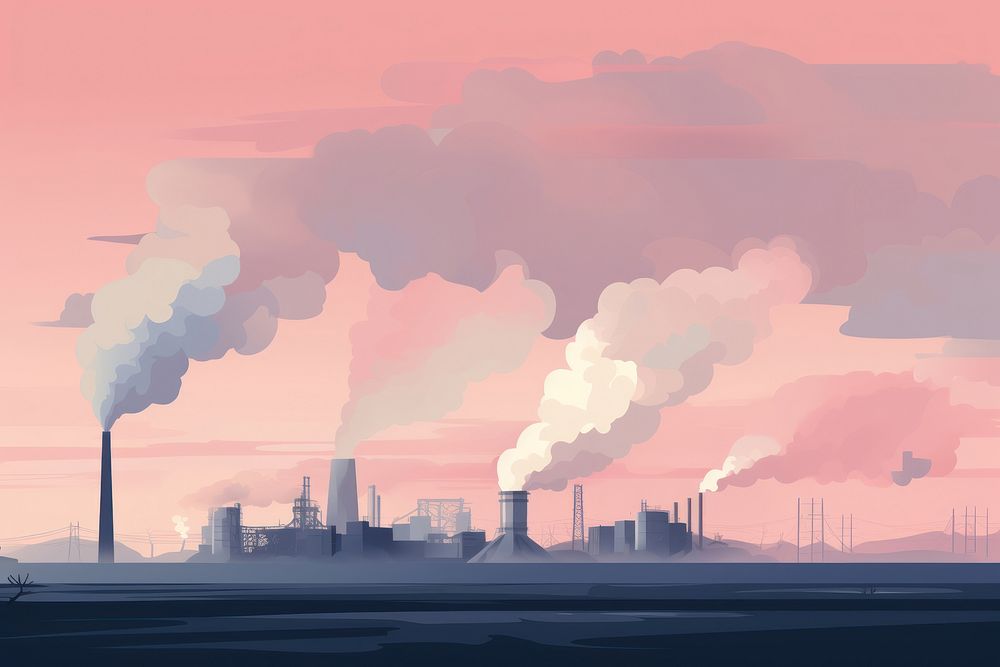 Polluted sky factory architecture pollution. AI generated Image by rawpixel.