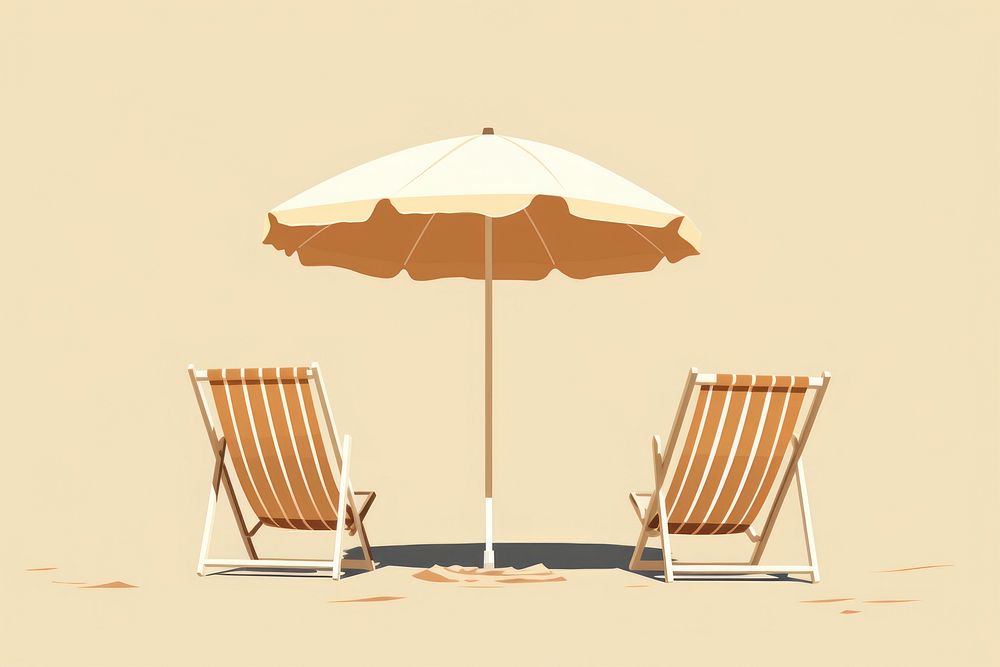 Beach chairs furniture umbrella outdoors.