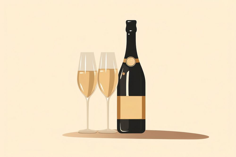 Champagne glasses bottle drink beverage. AI generated Image by rawpixel.