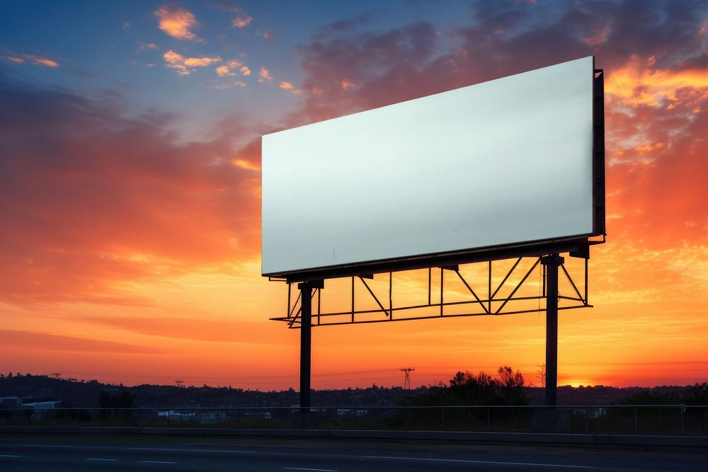 Billboard sign sunset sky advertisement. AI generated Image by rawpixel.