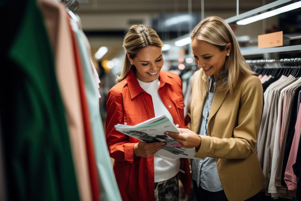 Friends selecting clothes reading market adult. AI generated Image by rawpixel.