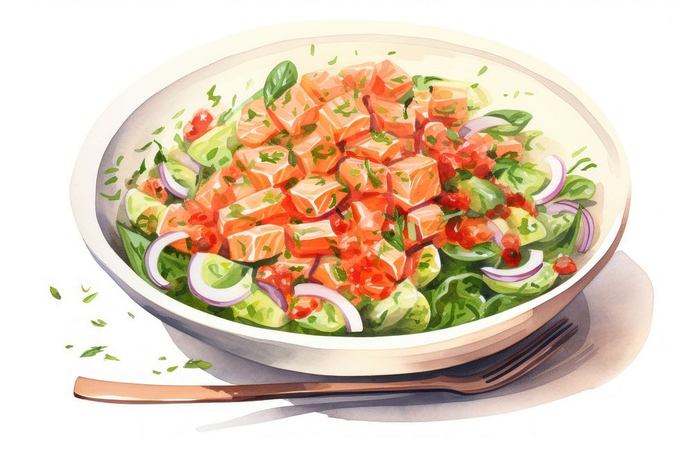 Salmon salad dish plate food. AI generated Image by rawpixel.