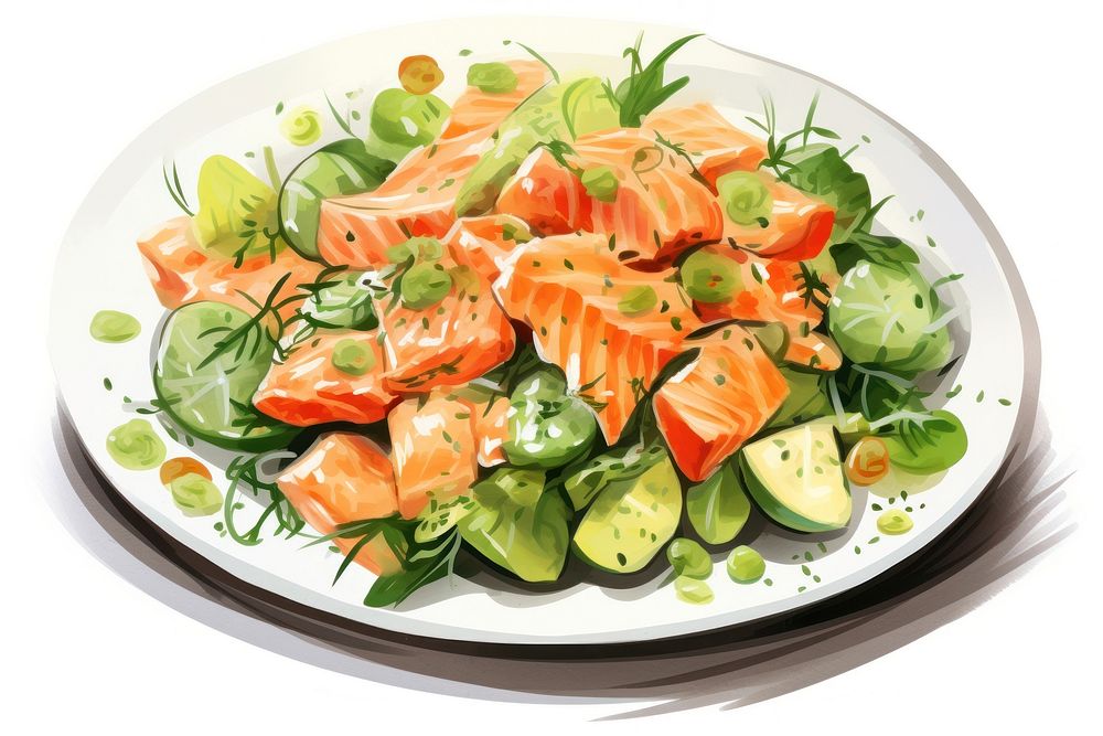 Salmon salad dish seafood plate. AI generated Image by rawpixel.