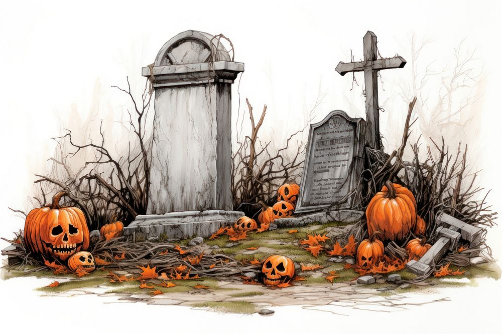 Tombstone halloween outdoors drawing. AI generated Image by rawpixel.