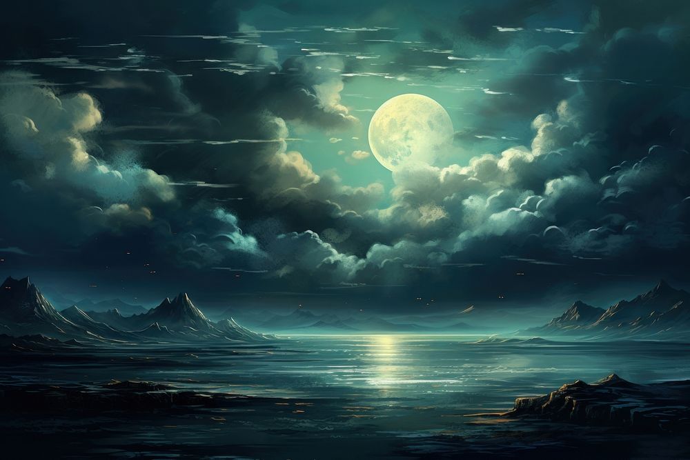 Moon night sky landscape. 