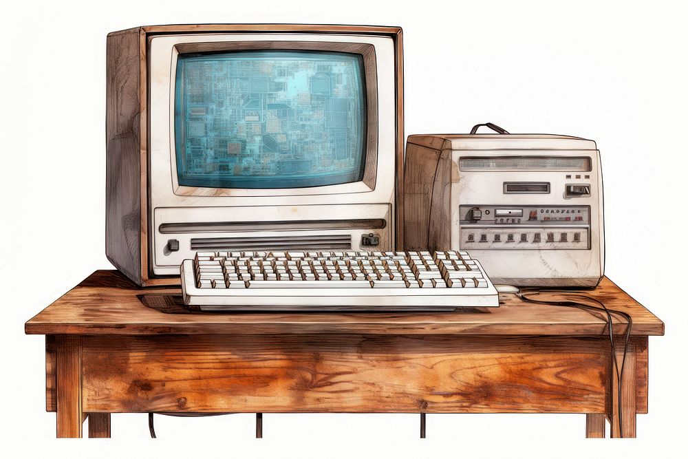 Vintage computer furniture table electronics. | Premium Photo ...