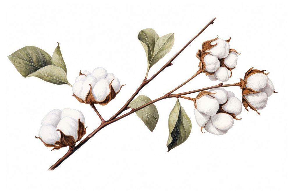 Cotton branch plant white. AI generated Image by rawpixel.