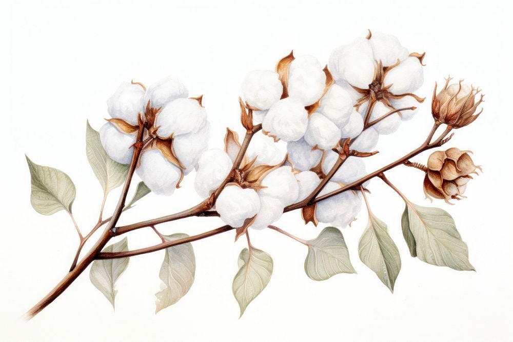 Cotton branch plant white. AI generated Image by rawpixel.