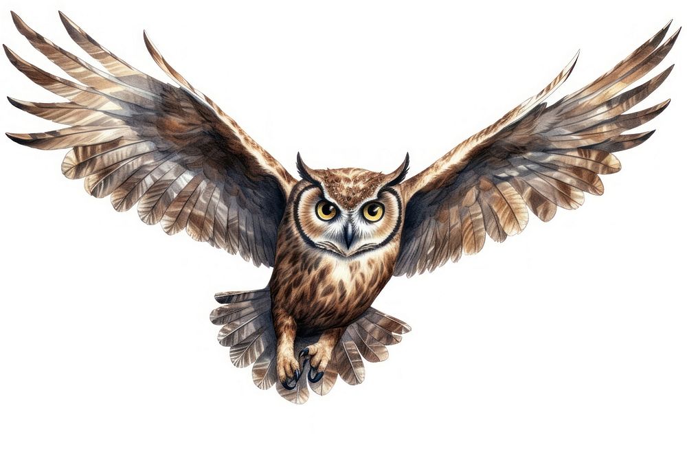 Flying owl drawing cartoon animal. AI generated Image by rawpixel.