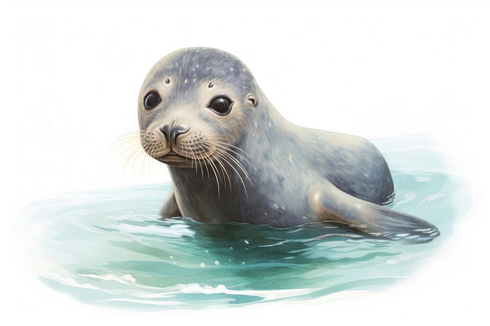 Swimming seal drawing cartoon animal. | Free Photo Illustration - rawpixel