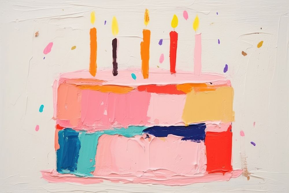 Birthday cake painting dessert food. AI generated Image by rawpixel.