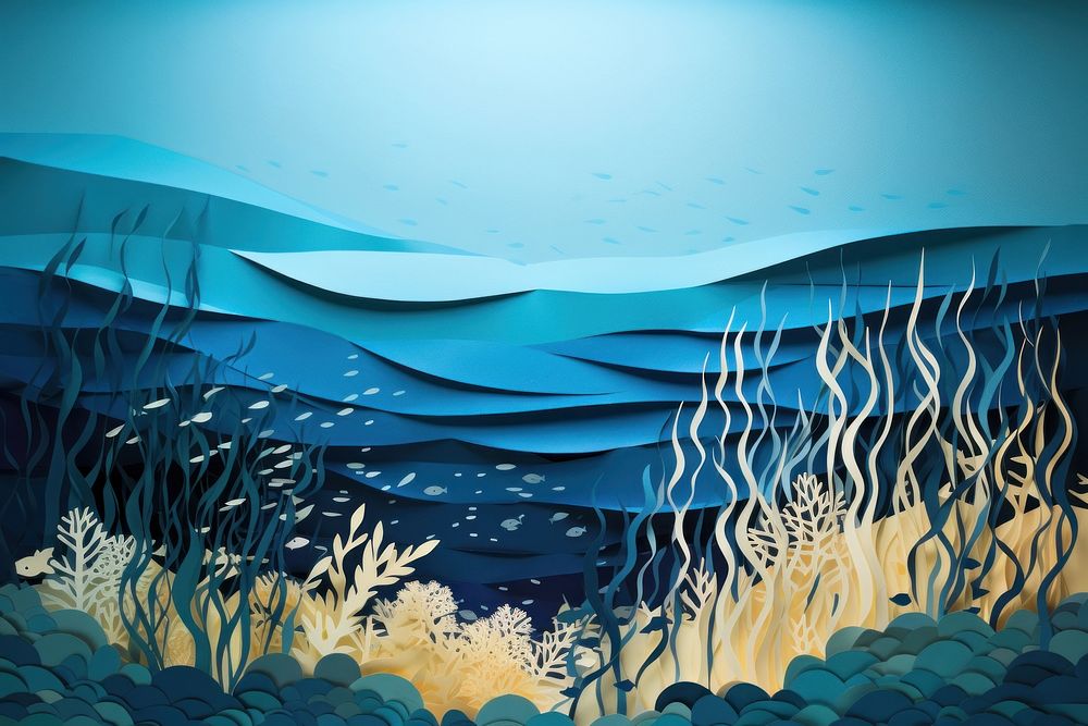 Deep sea scene underwater outdoors painting. AI generated Image by rawpixel.