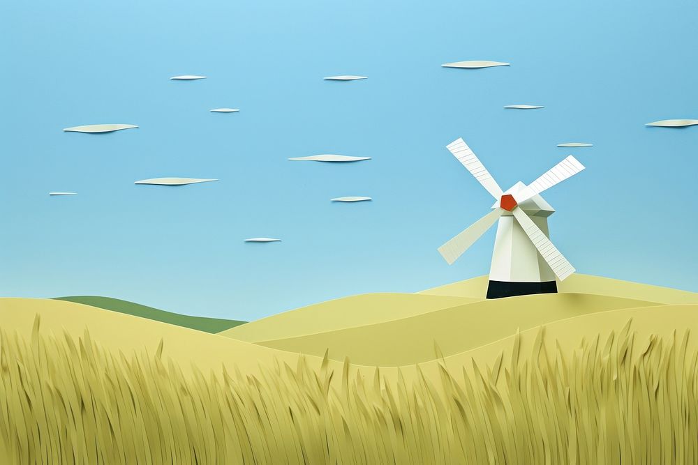 Windmill outdoors field grass. AI generated Image by rawpixel.