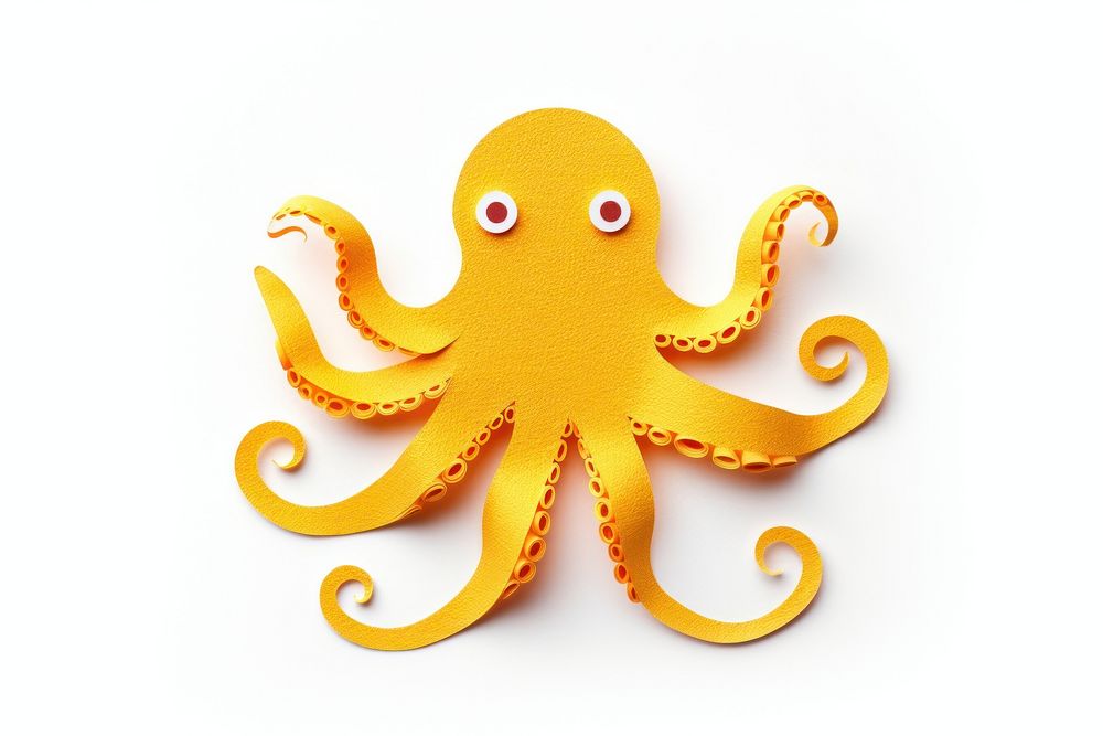 Octopus animal yellow white background. 