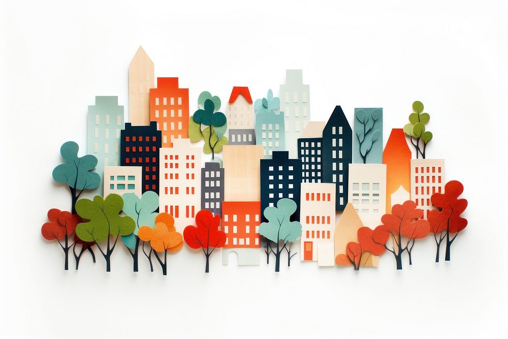 City collage art white background. AI generated Image by rawpixel.