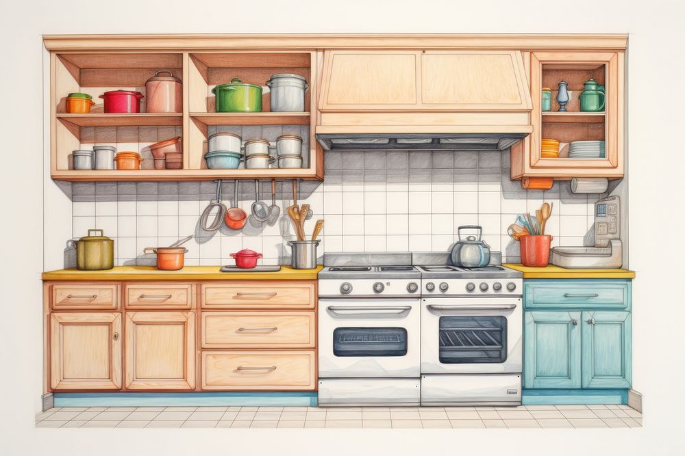 Kitchen scene furniture cupboard shelf. AI generated Image by rawpixel.