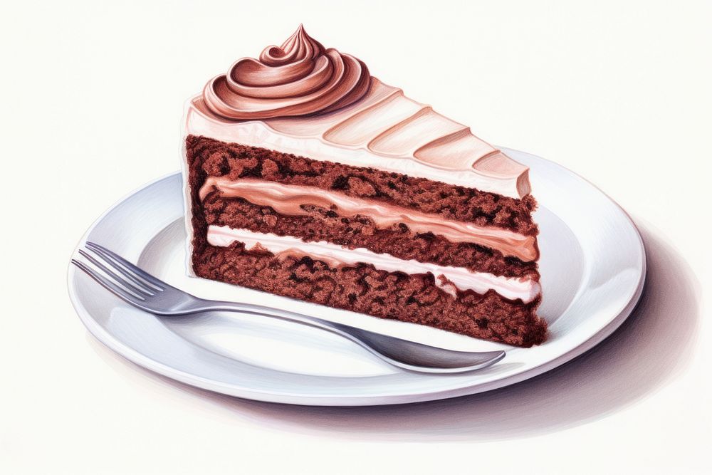 Chocolate cake om plate dessert cream food. AI generated Image by rawpixel.