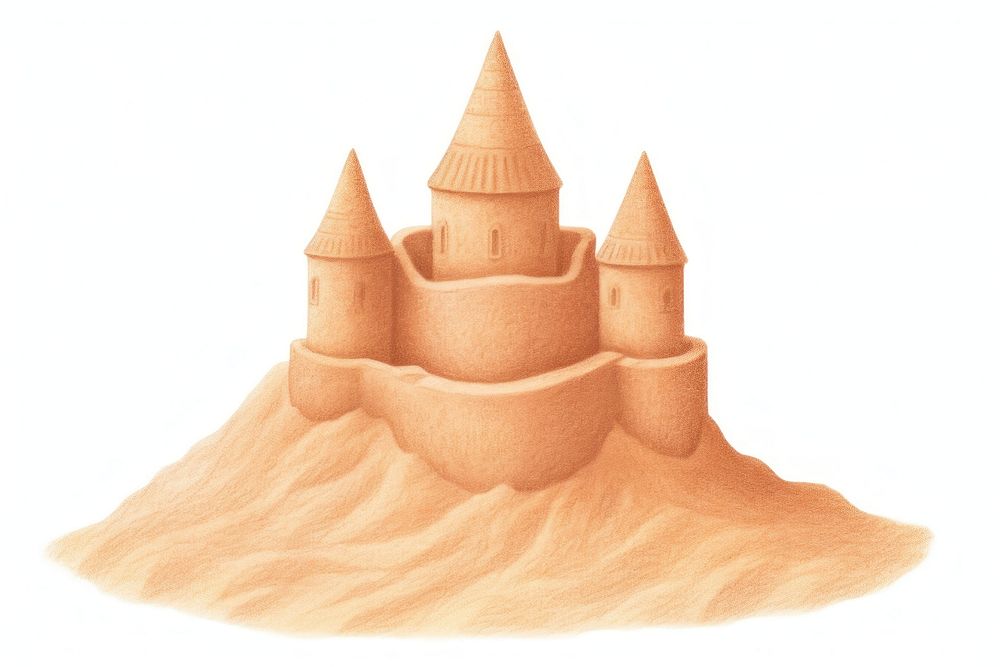 Sand castle drawing beach white background. AI generated Image by rawpixel.