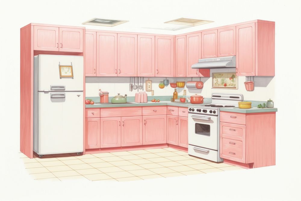 Kitchen scene refrigerator appliance furniture. AI generated Image by rawpixel.