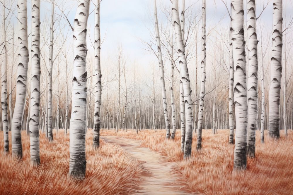 Birch Trees birch tree landscape. AI generated Image by rawpixel.