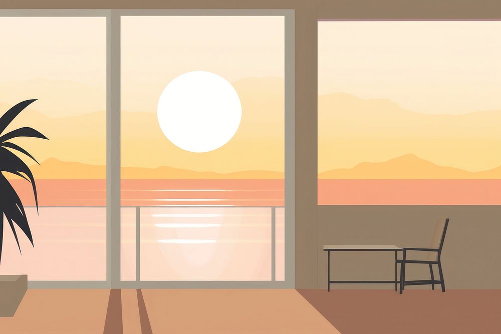 Sunset architecture furniture building. AI generated Image by rawpixel.