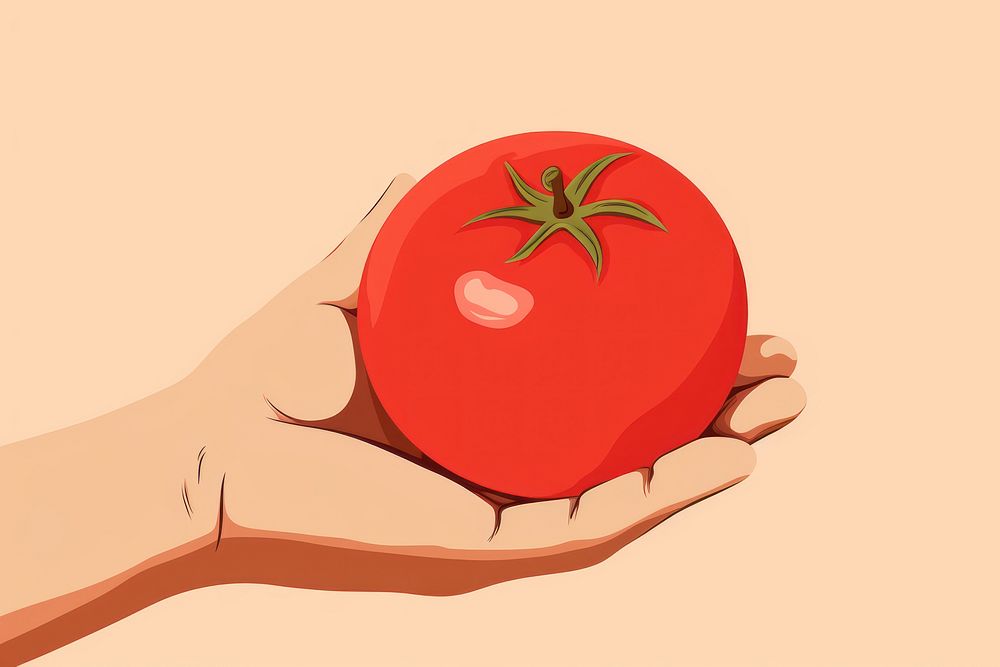 Hand holding tomato vegetable plant food. AI generated Image by rawpixel.