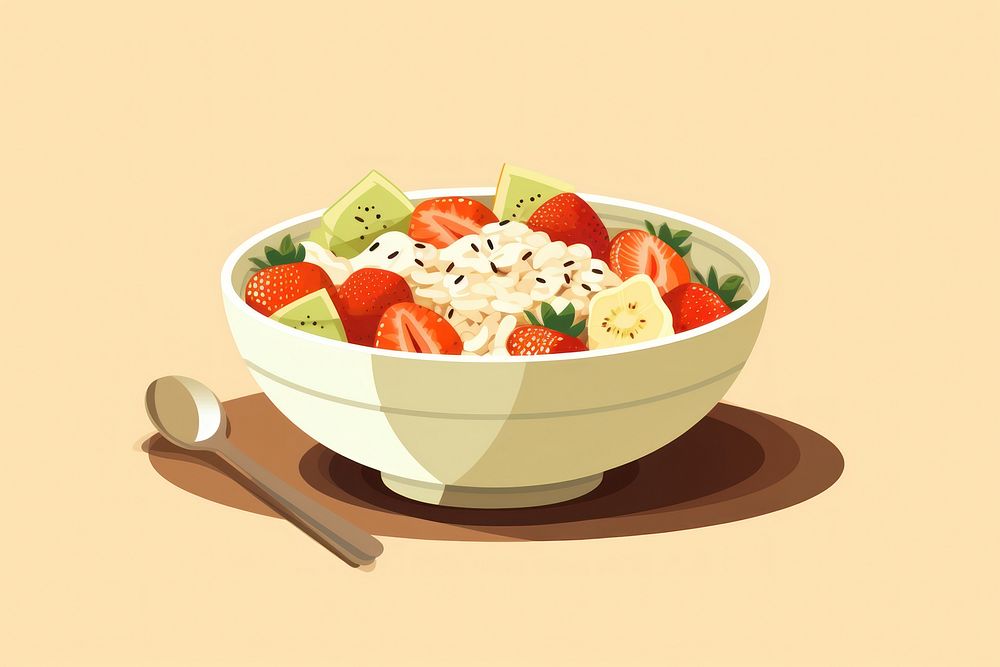 Healthy bowl food spoon strawberry. 