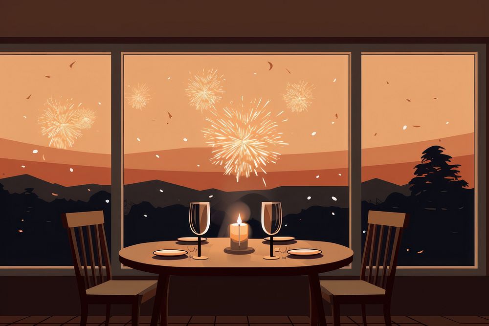 Room architecture restaurant fireworks. AI generated Image by rawpixel.