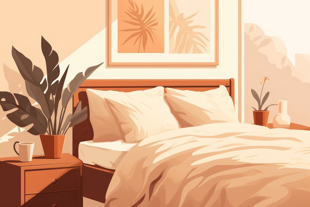 Warm tone bedroom furniture cushion pillow. AI generated Image by rawpixel.