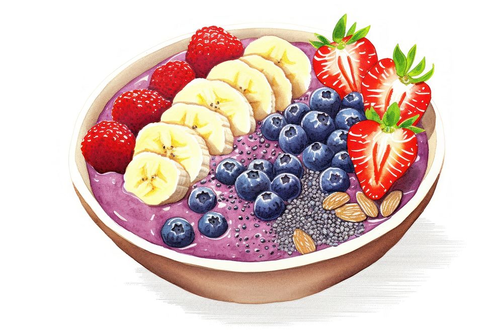Bowl strawberry blueberry raspberry. AI generated Image by rawpixel.