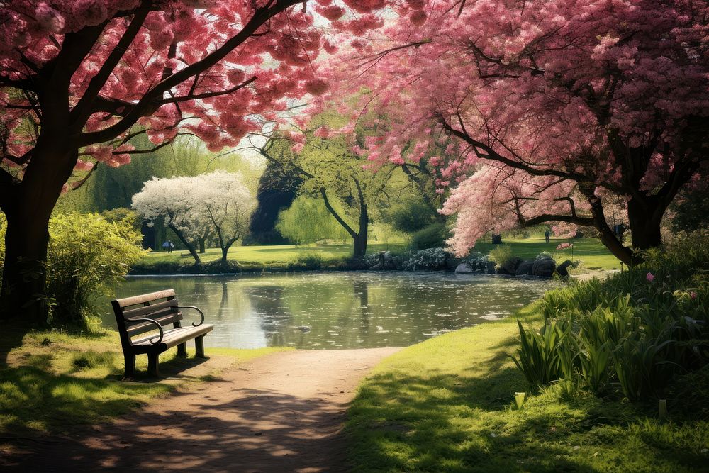 Peaceful park landscape outdoors blossom. AI generated Image by rawpixel.