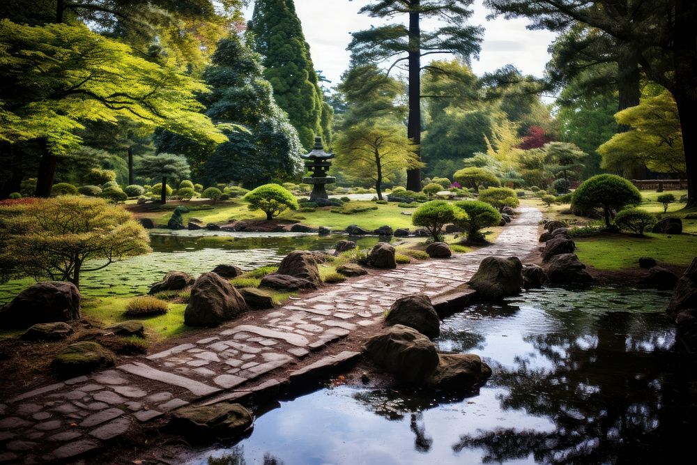 Peaceful park outdoors woodland nature. 