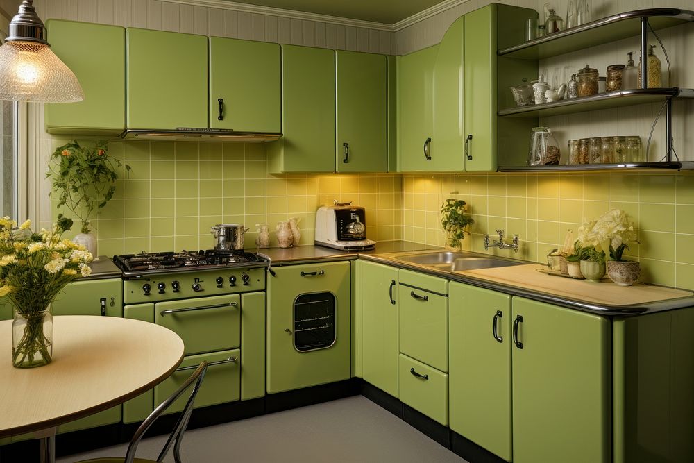 Kitchen furniture appliance green. 