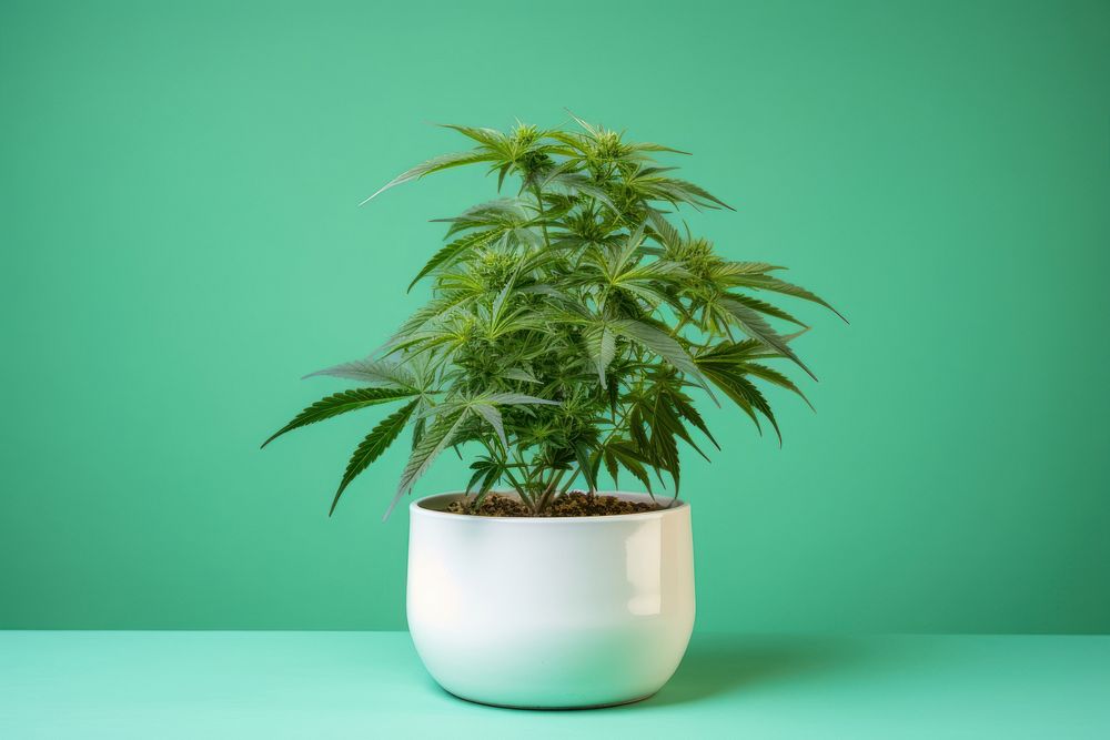 Marijuana therapy plant houseplant flowerpot. 