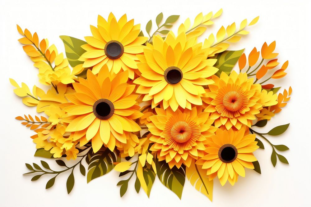 Sunflower bouquet plant petal white background. AI generated Image by rawpixel.