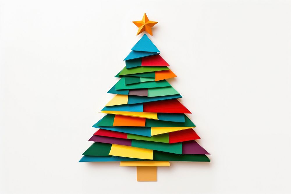 Christmas tree paper art white background. 