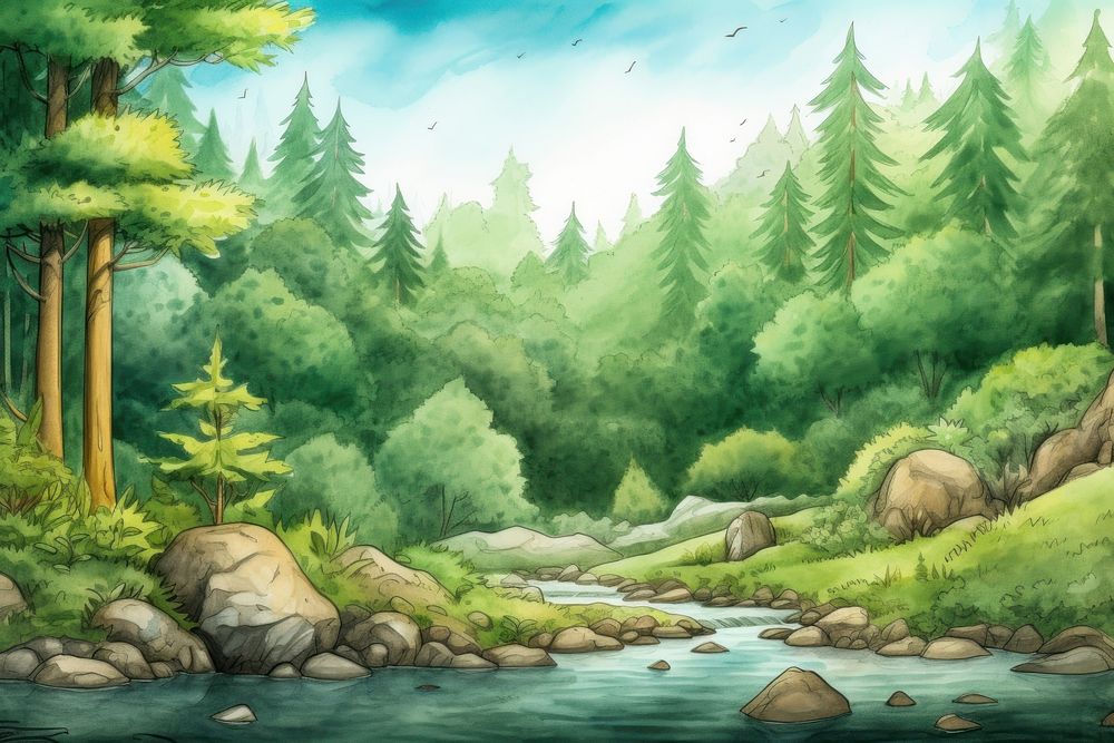 Forest stream green wilderness. AI generated Image by rawpixel.