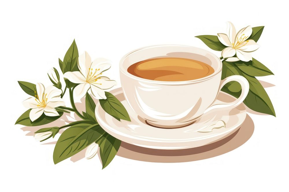 A Jasmine tea saucer coffee flower. AI generated Image by rawpixel.